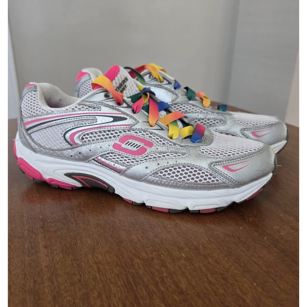 Vtg Skechers Sport Sneakers Women's 9 Hot Pink And Silver Rainbow Ribbon Laces